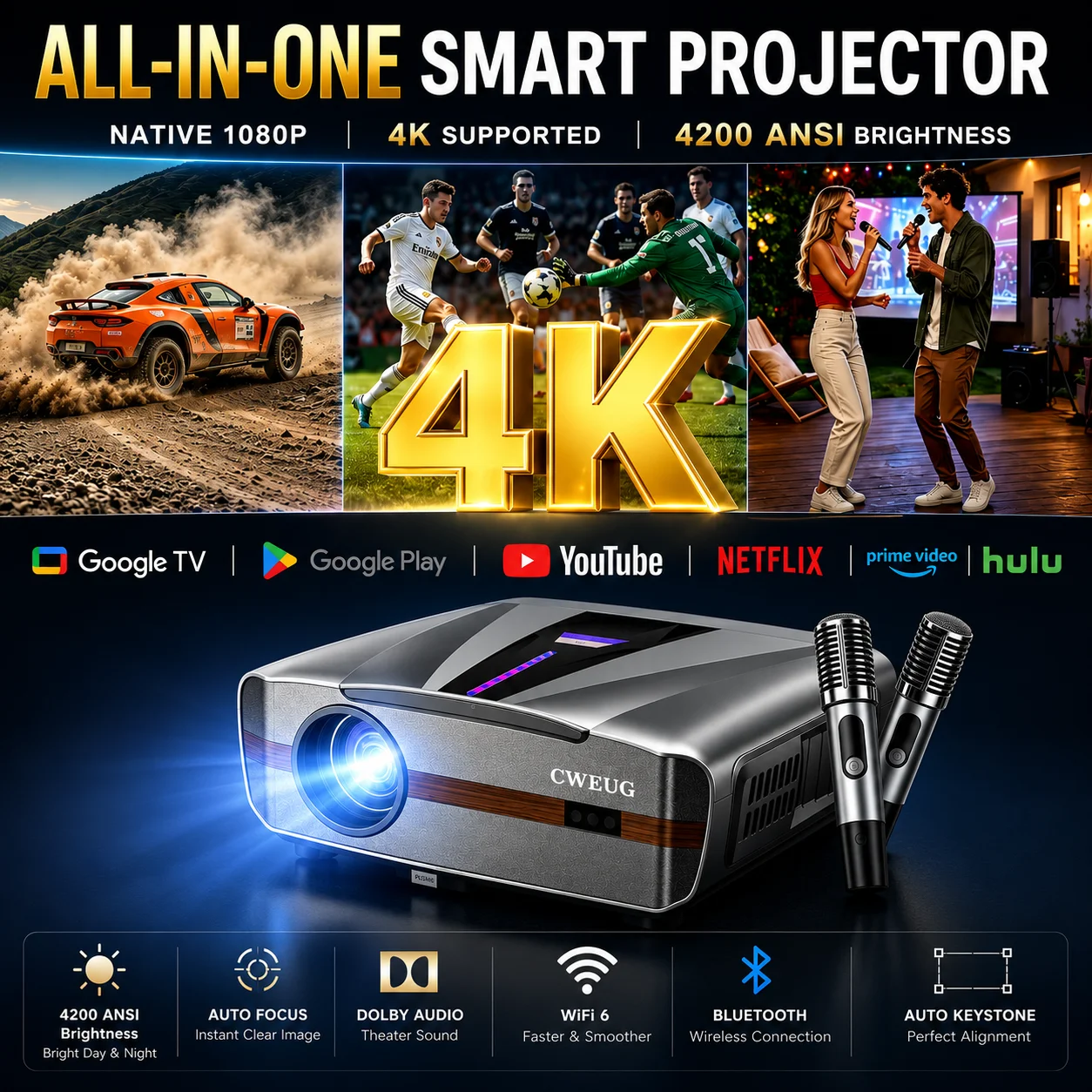 Home Cinema Karaoke Projector - Nouveau projecteur 4K E9 UHD intelligent